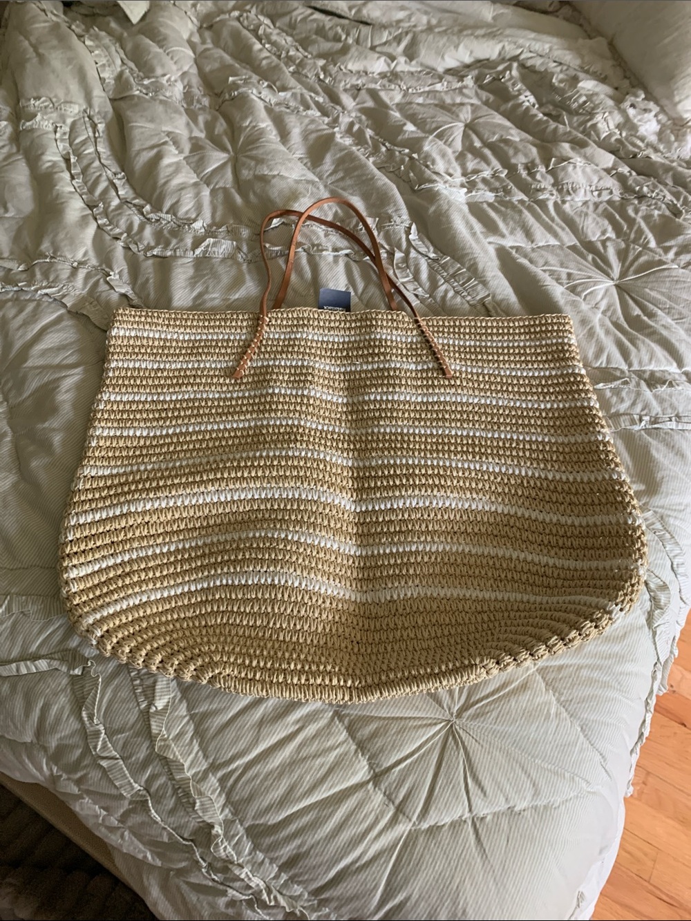 Hat Attack Straw Tote with Tan Leather Handles